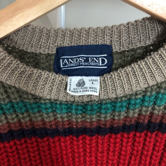 Vintage Hipster Lands End Wool Sweater Rainbow - Picture 3 of 4